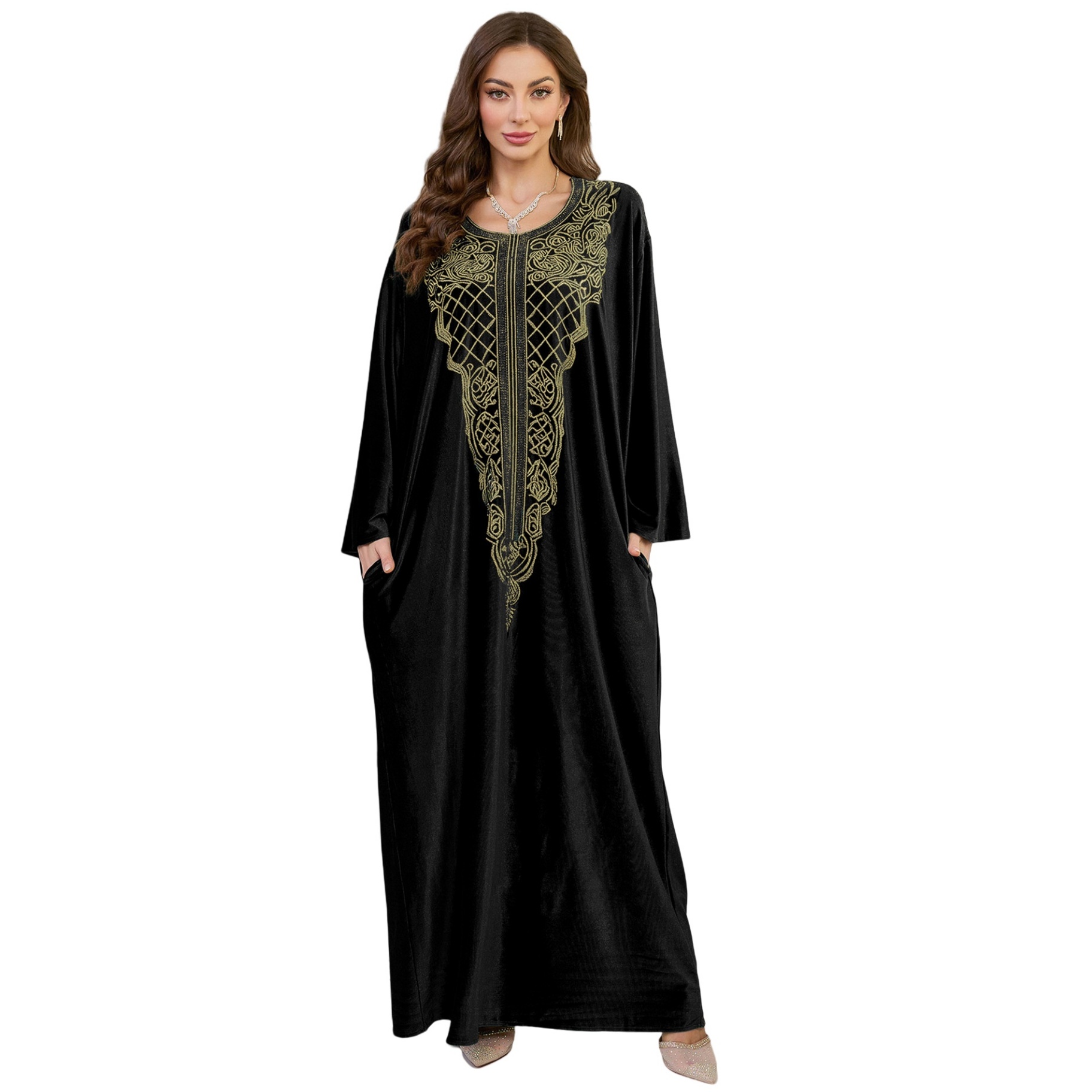 Elegant Embroidered Kaftan Dress Beach Bathing Suit Cover up Long Maxi Dress